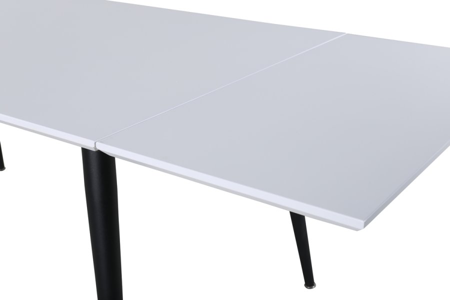 VENTURE DESIGN Jimmy spisebord, m. udtrk - hvid HPL og sort stl (150x90)