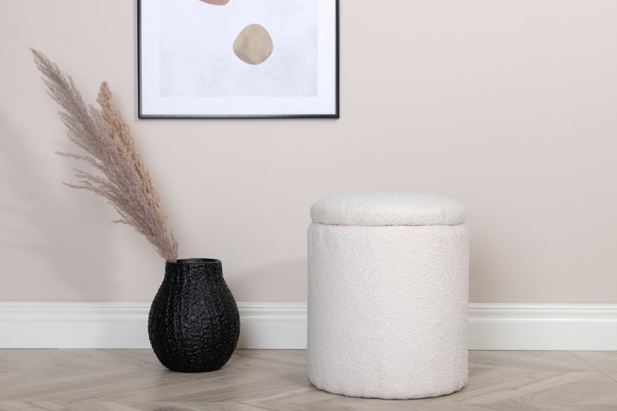 VENTURE DESIGN Limpen puf, m. opbevaring, cylinder - hvid bamsestof polyester (32)