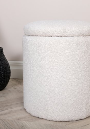 VENTURE DESIGN Limpen puf, m. opbevaring, cylinder - hvid bamsestof polyester (32)