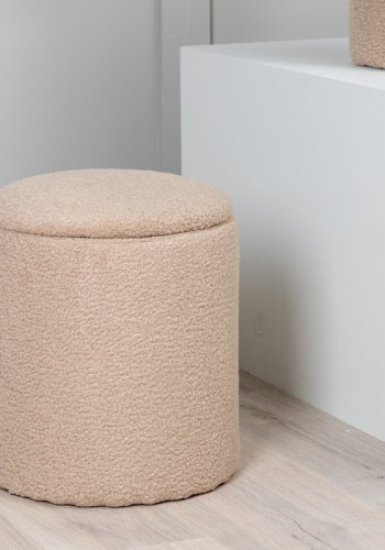VENTURE DESIGN Limpen puf, m. opbevaring, cylinder - beige bamsestof polyester (32)