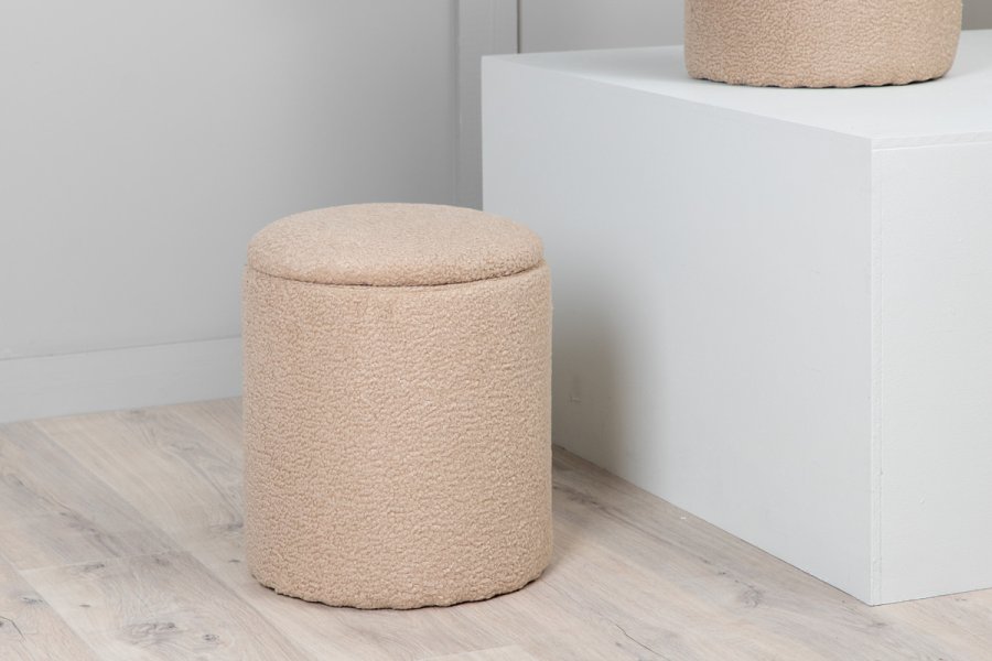 VENTURE DESIGN Limpen puf, m. opbevaring, cylinder - beige bamsestof polyester (32)