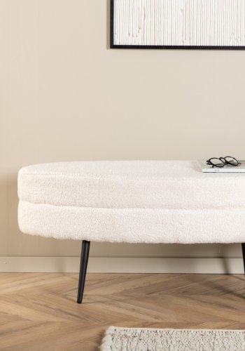 VENTURE DESIGN Otto puf, oval - hvid bamsestof polyester og sort stl (100x40)