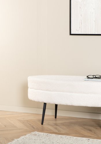 VENTURE DESIGN Otto puf, oval - hvid bamsestof polyester og sort stl (100x40)