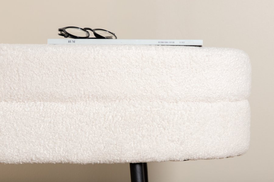 VENTURE DESIGN Otto puf, oval - hvid bamsestof polyester og sort stl (100x40)