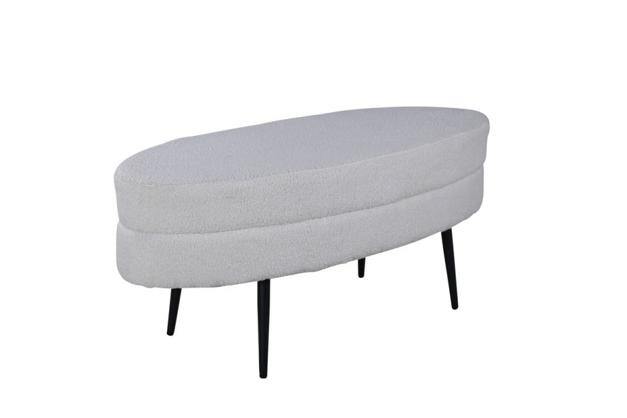 VENTURE DESIGN Otto puf, oval - hvid bamsestof polyester og sort stl (100x40)
