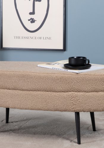 VENTURE DESIGN Otto puf, oval - beige bamsestof polyester og sort stl (100x40)