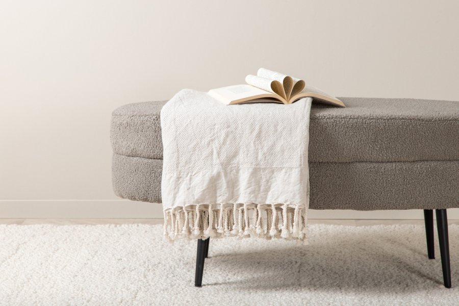 VENTURE DESIGN Otto puf, oval - gr bamsestof polyester og sort stl (100x40)