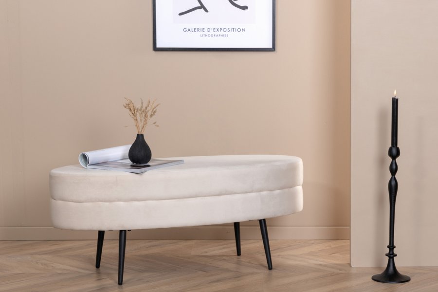 VENTURE DESIGN Otto puf, oval - beige fljl og sort stl (100x40)