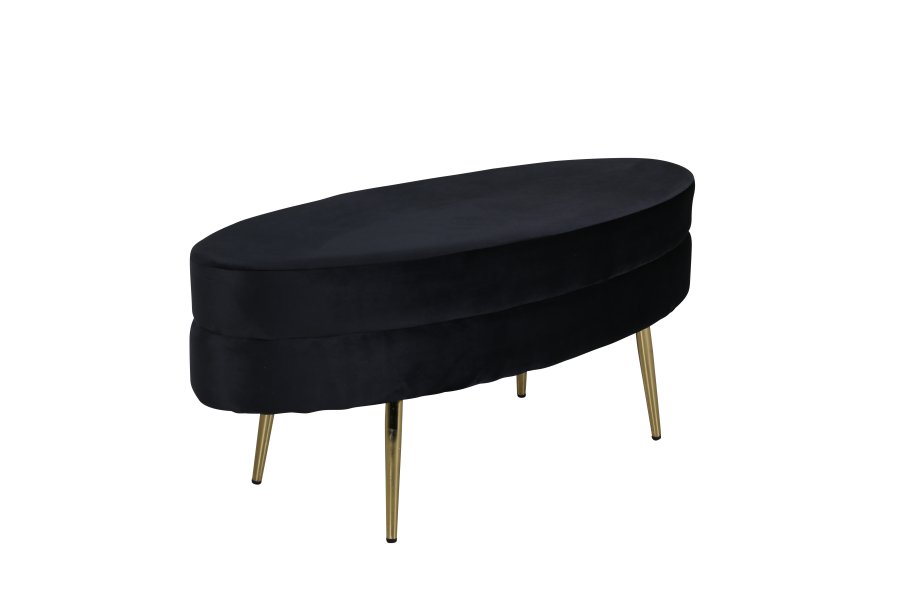 VENTURE DESIGN Otto puf, oval - sort fljl og messingfolie stl (100x40)