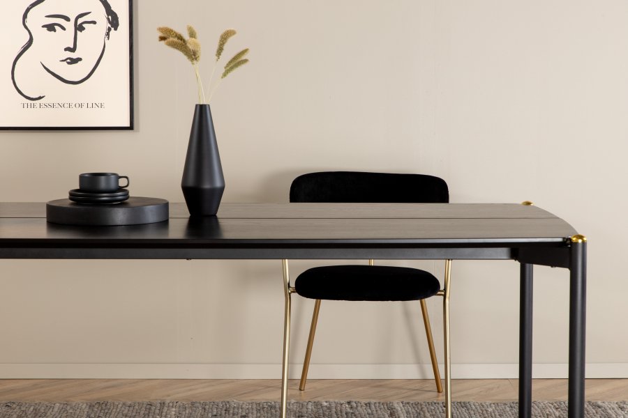 VENTURE DESIGN Pelle spisebord, rektangulr - sort finér og sort stl (190x90)
