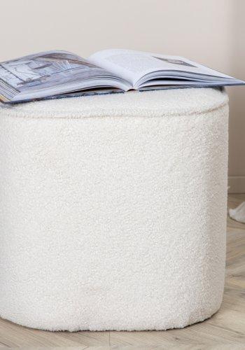 VENTURE DESIGN Piff puf, kvadratisk - hvid bamsestof polyester (44x44)