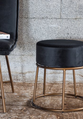 VENTURE DESIGN Pippi puf, rund - sort fljl og kobber stl (45.5)