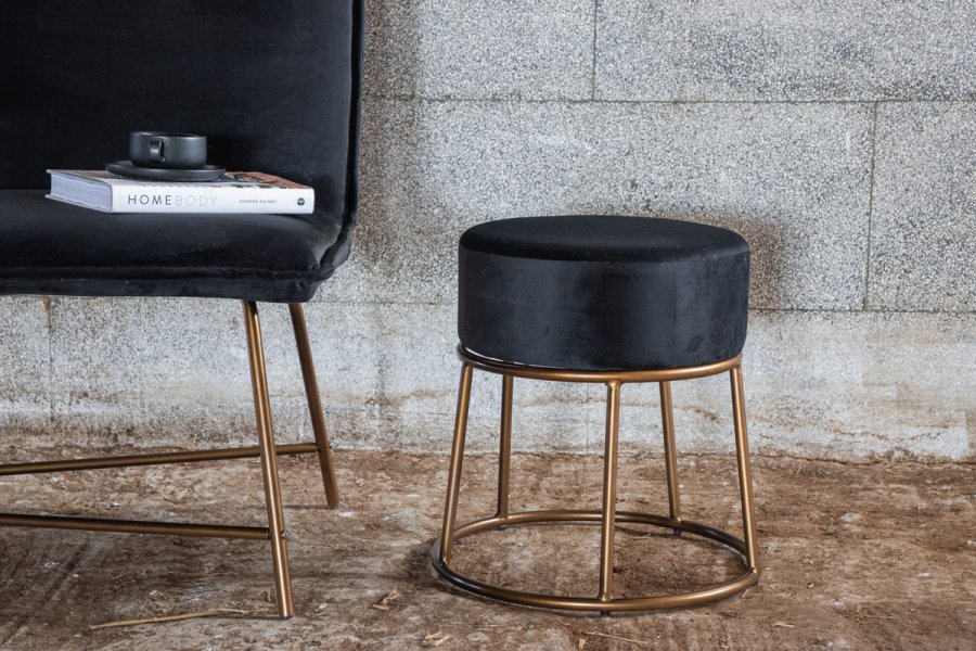 VENTURE DESIGN Pippi puf, rund - sort fljl og kobber stl (45.5)