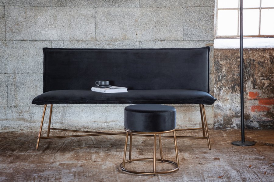 VENTURE DESIGN Pippi puf, rund - sort fljl og kobber stl (45.5)