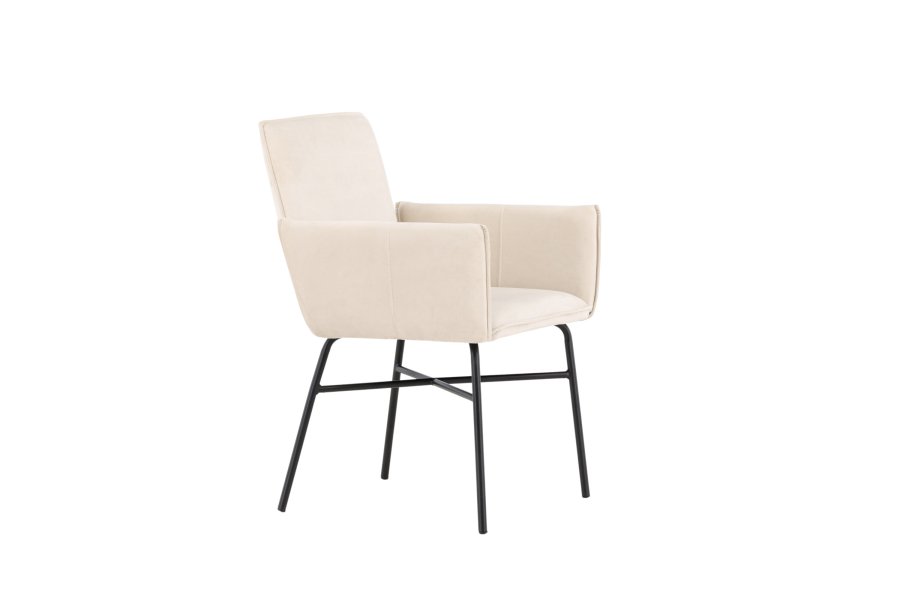 VENTURE DESIGN Petra spisebordsstol, m. armln - beige polyester fljl og sort stl
