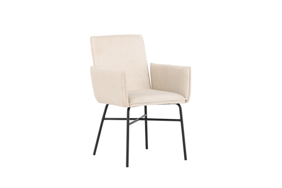VENTURE DESIGN Petra spisebordsstol, m. armln - beige polyester fljl og sort stl