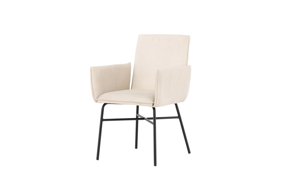 VENTURE DESIGN Petra spisebordsstol, m. armln - beige polyester fljl og sort stl