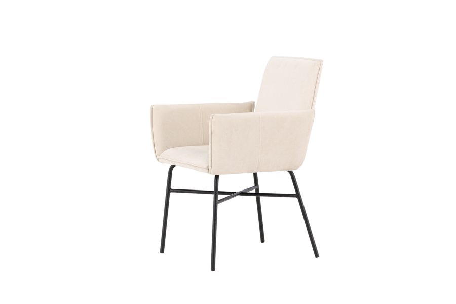 VENTURE DESIGN Petra spisebordsstol, m. armln - beige polyester fljl og sort stl