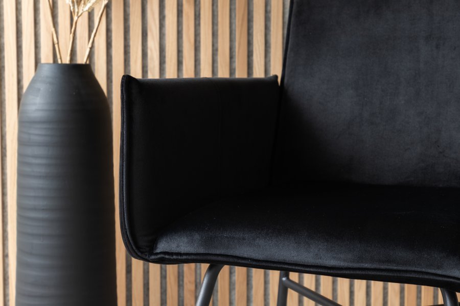 VENTURE DESIGN Pippi spisebordsstol, m. armln - sort fljl/polyesterhr og sort stl