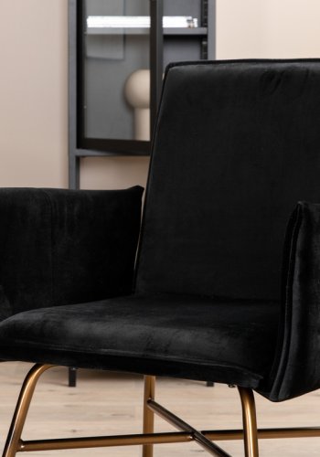 VENTURE DESIGN Pippi spisebordsstol, m. armln - sort fljl/polyesterhr og kobber stl