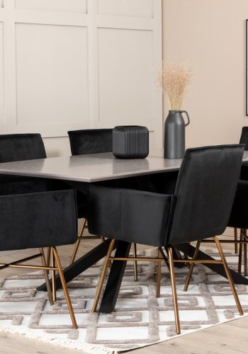 VENTURE DESIGN Pippi spisebordsstol, m. armln - sort fljl/polyesterhr og kobber stl