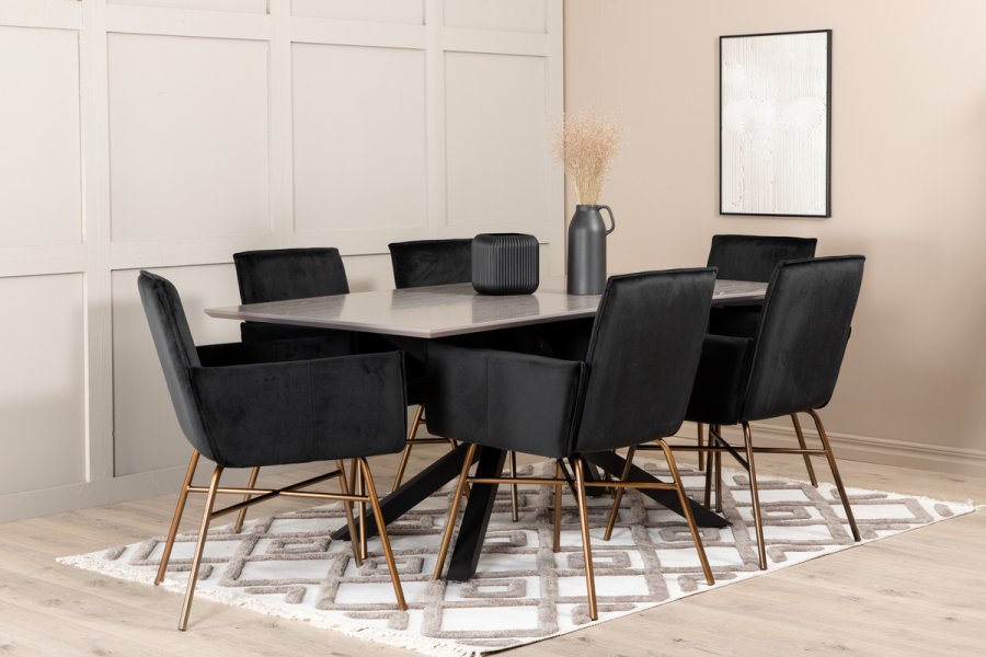 VENTURE DESIGN Pippi spisebordsstol, m. armln - sort fljl/polyesterhr og kobber stl