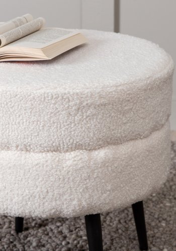 VENTURE DESIGN Pot puf, rund - hvid bamsestof polyester og sort stl (40)