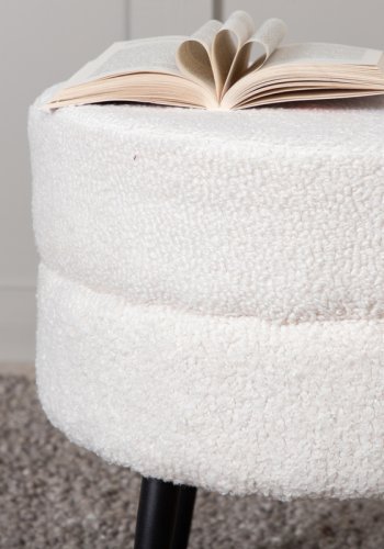 VENTURE DESIGN Pot puf, rund - hvid bamsestof polyester og sort stl (40)