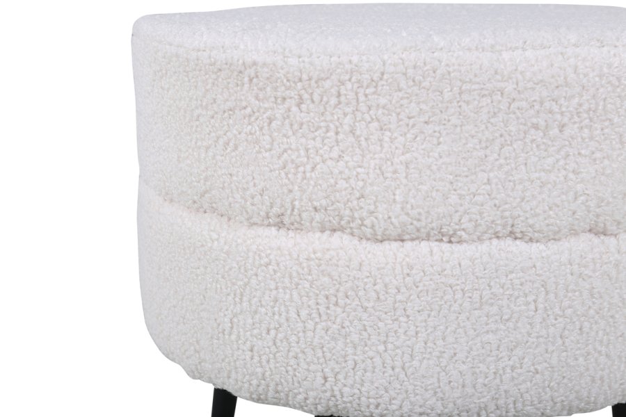 VENTURE DESIGN Pot puf, rund - hvid bamsestof polyester og sort stl (40)