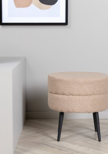 VENTURE DESIGN Pot puf, rund - beige bamsestof polyester og sort stl (40)