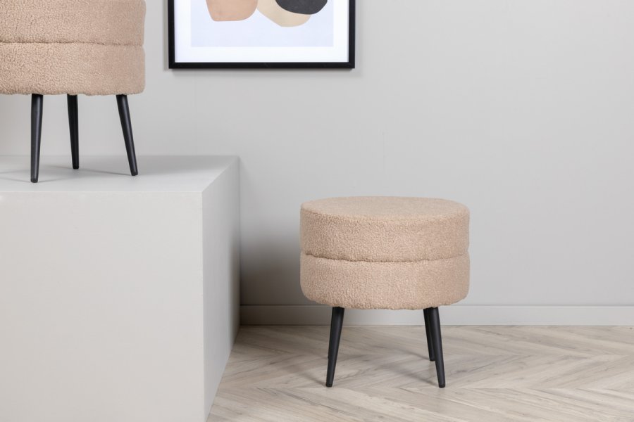 VENTURE DESIGN Pot puf, rund - beige bamsestof polyester og sort stl (40)