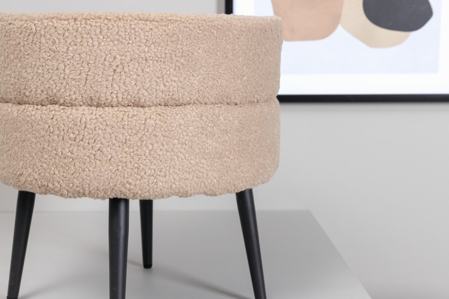 VENTURE DESIGN Pot puf, rund - beige bamsestof polyester og sort stl (40)