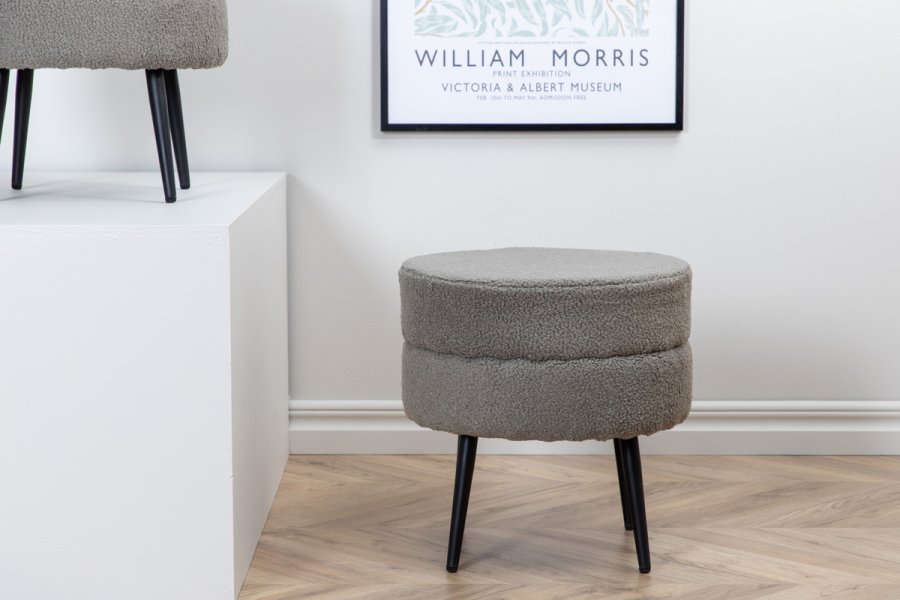 VENTURE DESIGN Pot puf, rund - gr bamsestof polyester og sort stl (40)