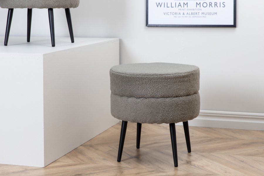 VENTURE DESIGN Pot puf, rund - gr bamsestof polyester og sort stl (40)