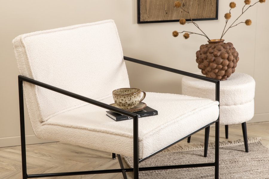 VENTURE DESIGN Rakel lnestol - hvid bamsestof polyester og sort stl