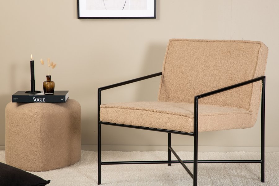 VENTURE DESIGN Rakel lnestol - beige bamsestof polyester og sort stl