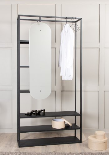 VENTURE DESIGN Classe garderobestativ, m. spejl og hylder - sort stl