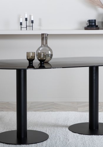 VENTURE DESIGN Pillan spisebord, oval - sort marmormnstret glas og sort stl (180x100)