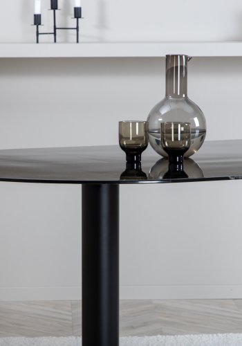 VENTURE DESIGN Pillan spisebord, oval - sort marmormnstret glas og sort stl (180x100)