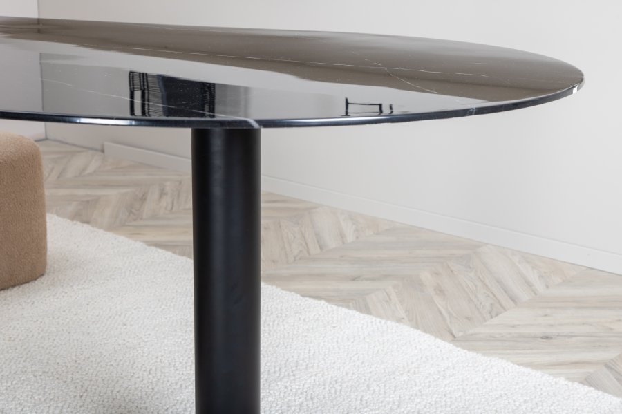 VENTURE DESIGN Pillan spisebord, oval - sort marmormnstret glas og sort stl (180x100)