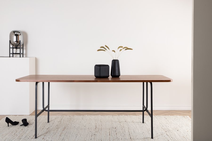 VENTURE DESIGN Uno spisebord, rektangulr - valnddefarvet finér og sort stl (200x90)