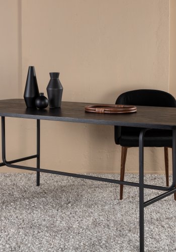 VENTURE DESIGN Uno spisebord, rektangulr - sort finér og sort stl (200x90)