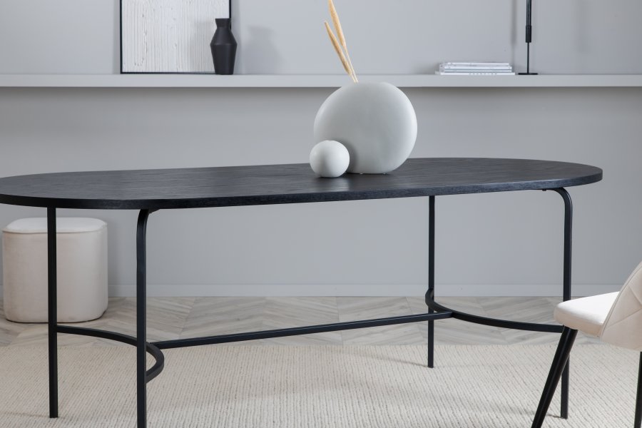 VENTURE DESIGN Skate spisebord, oval - sort finér og sort stl (200x90)