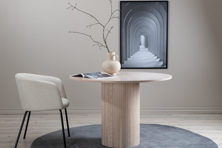 VENTURE DESIGN Bianca spisebord, rund - hvidkalket finér (110)