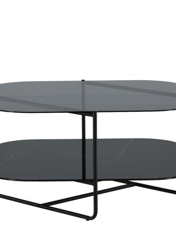 VENTURE DESIGN Un-line sofabord, m. hylde i sort marmorglas - rgsort glas og sort stl (85x85)