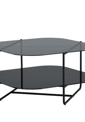 VENTURE DESIGN Un-line sofabord, m. hylde i sort marmorglas - rgsort glas og sort stl (85x85)