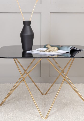 VENTURE DESIGN Tristar sofabord, kvadratisk - sort marmoreret glas og messing stl (80x80)