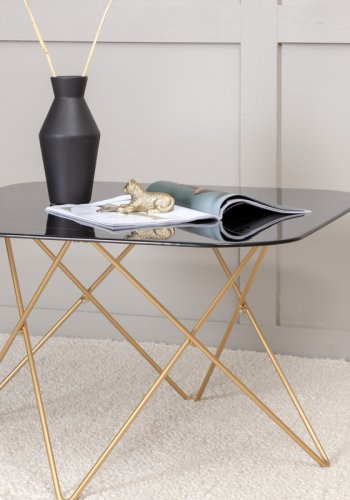 VENTURE DESIGN Tristar sofabord, kvadratisk - sort marmoreret glas og messing stl (80x80)