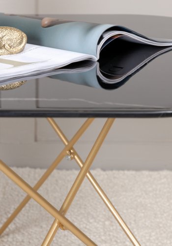 VENTURE DESIGN Tristar sofabord, kvadratisk - sort marmoreret glas og messing stl (80x80)