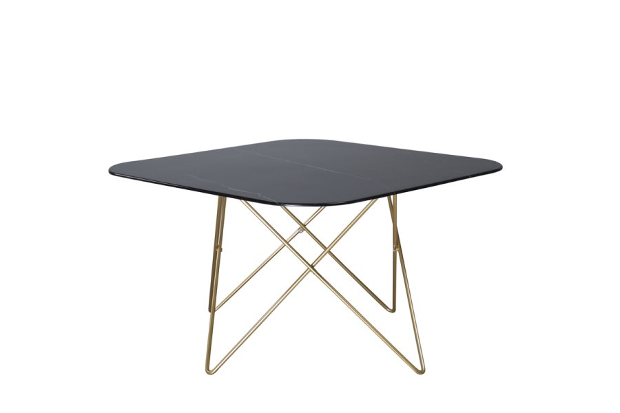 VENTURE DESIGN Tristar sofabord, kvadratisk - sort marmoreret glas og messing stl (80x80)